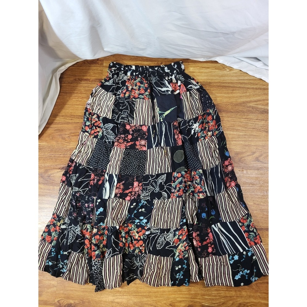 Vtge 100% Rayon Size Small Patchwork Maxi Broom Skirt
